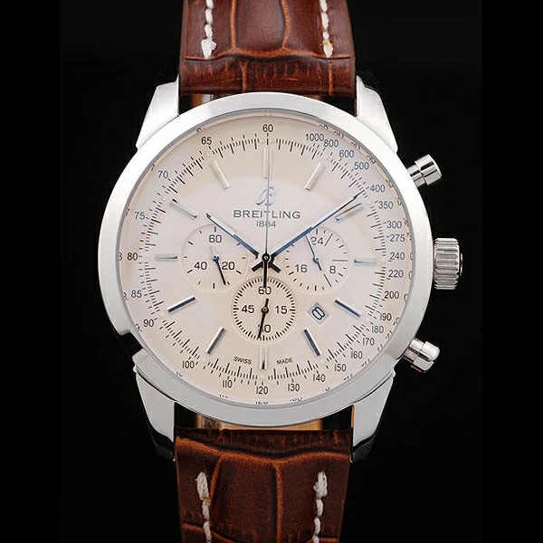 Breitling Transocean White Dial Brown Leather Strap Polished Stainless Steel Bezel new58567
