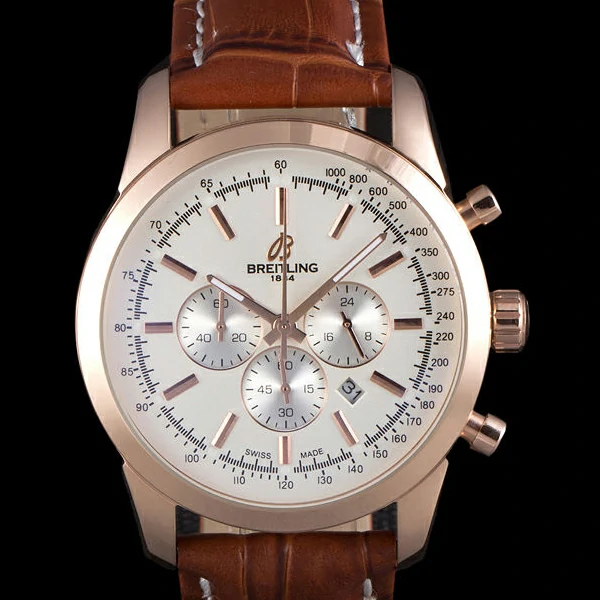 Breitling Transocean White Dial Brown Leather Strap Rose Gold Bezel new58566