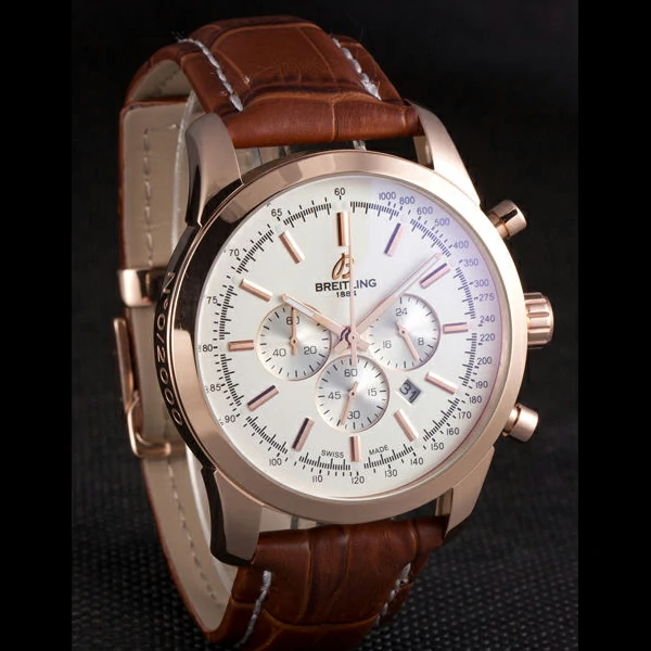 Breitling Transocean White Dial Brown Leather Strap Rose Gold Bezel new58566