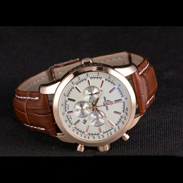 Breitling Transocean White Dial Brown Leather Strap Rose Gold Bezel new58566
