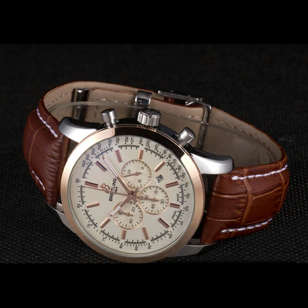 Breitling Transocean White Dial Light Brown Leather Strap Rose Gold Bezel new58565