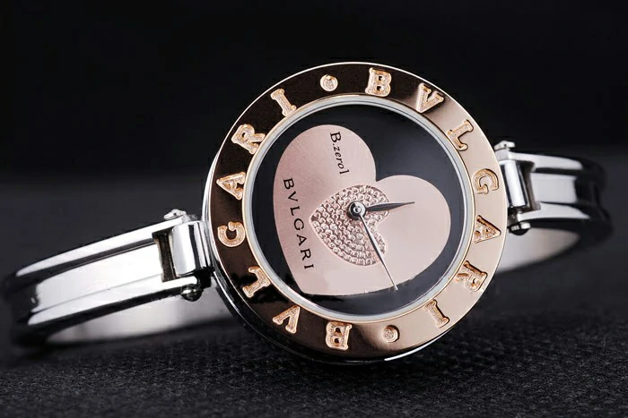 Bvlgari B.ZERO1 30mm Black Heart Dial Steel Case Brown Bezel Steel Bracelet new73172