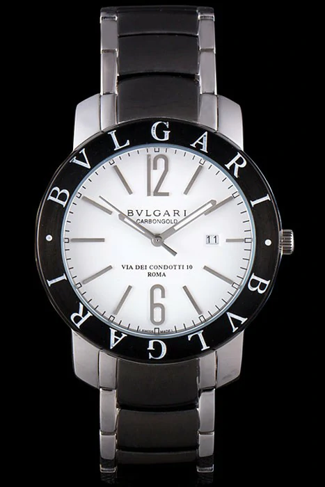 Bvlgari Bvlgari 42mm White Dial Stainless Steel Case Black Bezel Two Tone Steel Bracelet new116396