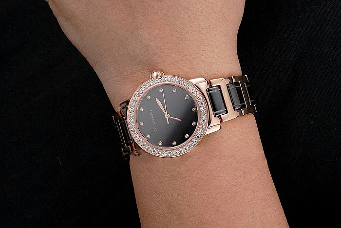 Bvlgari Bvlgari Black Dial Diamond Hourmarks Gold Case Diamond Bezel Two Tone Bracelet new121519