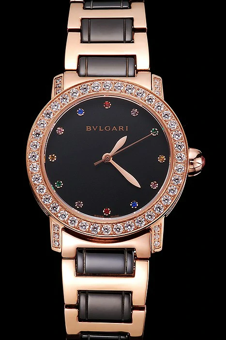 Bvlgari Bvlgari Black Dial Jewel Hourmarks Gold Case Diamond Bezel Two Tone Bracelet new121520