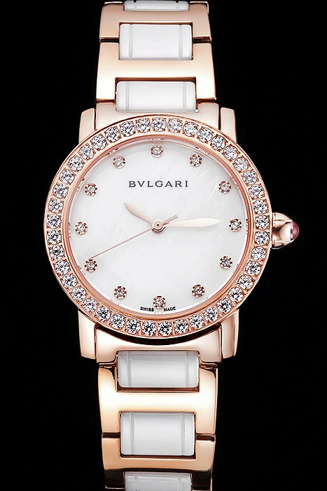 Bvlgari Bvlgari White Pearl Diamond Hourmarks Dial Gold Case Diamond Bezel Two Tone Bracelet new121511