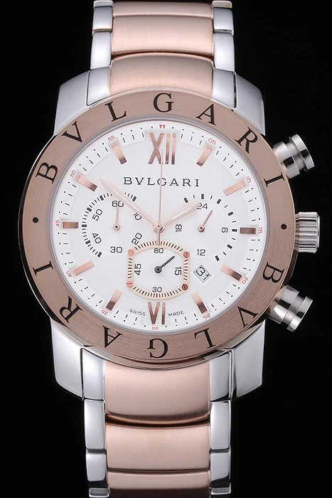 Bvlgari Diagono 46mm White Dial Stainless Steel Case Rose Gold Bezel Two Tone Bracelet new110663
