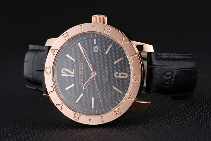Bvlgari Novelties Black Dial Gold Case Black Leather Strap new121218