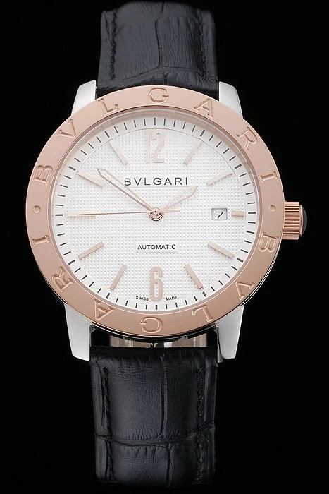 Bvlgari Novelties White Dial Gold Case Black Leather Strap new121216