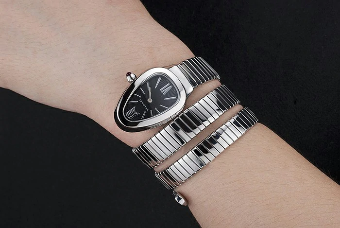 Bvlgari Serpenti 23mm Black Dial Stainless Steel Case Double Steel Bracelet new116381