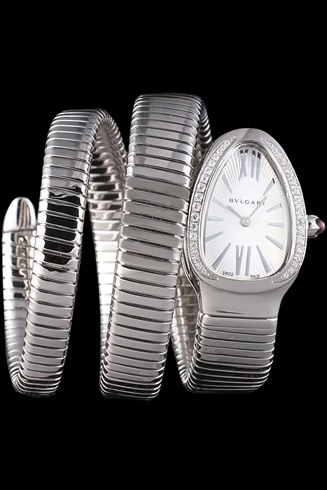 Bvlgari Serpenti 23mm White Dial Stainless Steel Case With Diamonds Double Steel Bracelet new116382