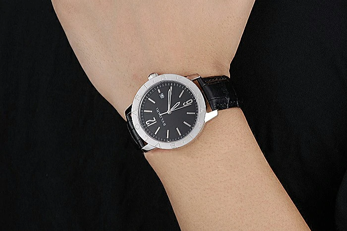 Bvlgari Solotempo Black Dial Stainless Steel Case Black Leather Strap new120713