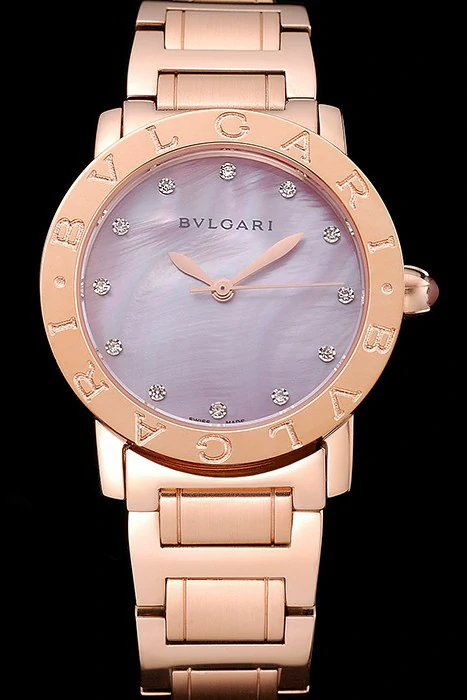 Bvlgari Solotempo Plum Dial With Diamonds Rose Gold Case And Bracelet new120718