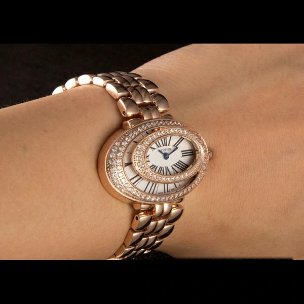 Cartier Baignoire Hypnose White Dial Diamonds Gold Case Gold Bracelet new59381