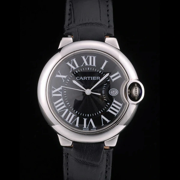 Cartier Ballon Bleu 38mm Black Dial Stainless Steel Case Black Leather Bracelet new59120
