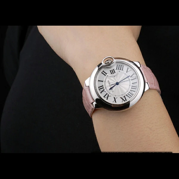 Cartier Ballon Bleu 38mm White Dial Stainless Steel Case Pink Leather Bracelet new59110