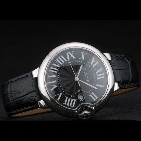 Cartier Ballon Bleu 42mm Black Dial Stainless Steel Case Black Leather Bracelet new59119