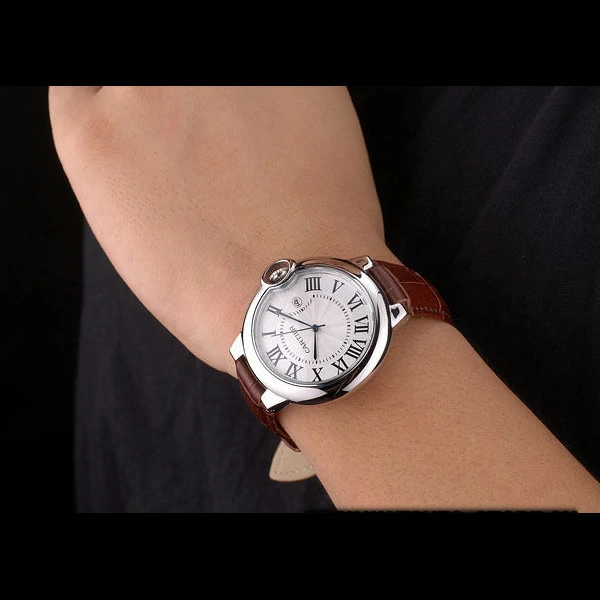 Cartier Ballon Bleu 42mm White Dial Stainless Steel Case Brown Leather Bracelet new57559