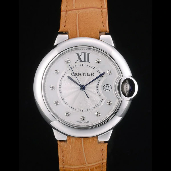 Cartier Ballon Bleu 42mm White Dial Stainless Steel Case Light Brown Leather Bracelet new59114