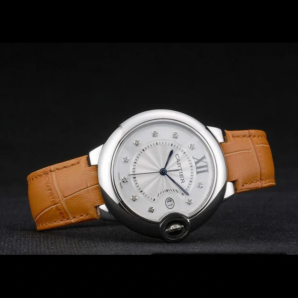 Cartier Ballon Bleu 42mm White Dial Stainless Steel Case Light Brown Leather Bracelet new59114