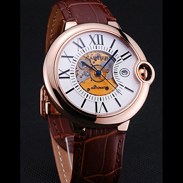 Cartier Ballon Bleu de Cartier White Dial Gold Case Brown Leather Bracelet new60441