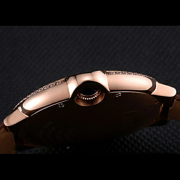 Cartier Ballon Bleu Diamond Case Black Dial Brown Leather Bracelet new60605