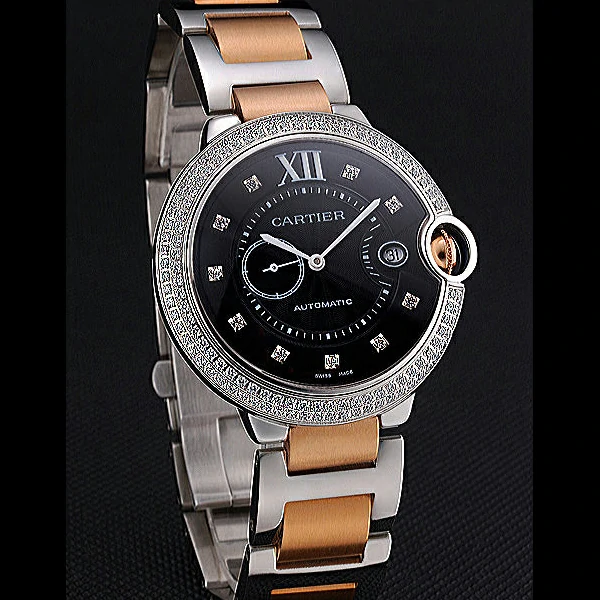 Cartier Ballon Bleu Diamond Case Black Dial Two Tone Bracelet new60602