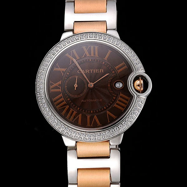 Cartier Ballon Bleu Diamond Case Brown Dial Two Tone Bracelet new60600