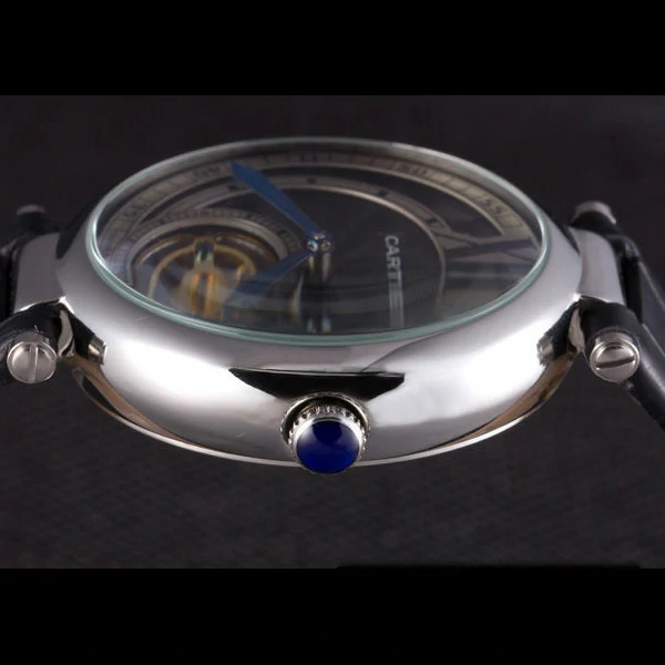 Cartier Ballon Bleu flying tourbillon Black Leather Strap new59522