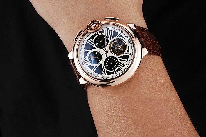 Cartier Ballon Bleu Flying Tourbillon White Dial Rose Gold Case Brown Leather Strap new122127