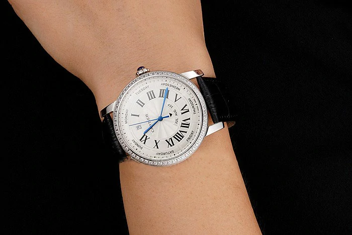 Cartier Ballon Bleu GMT Silver Dial Rose Gold Case Brown Leather Strap new122734
