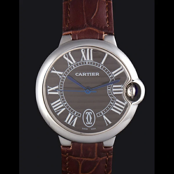 Cartier Ballon Bleu Silver Bezel with Brown Dial and Brown Leather Band new59644