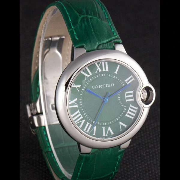 Cartier Ballon Bleu Silver Bezel with Green Dial and Green Leather Band new59643