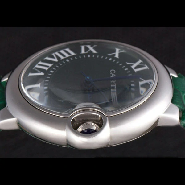 Cartier Ballon Bleu Silver Bezel with Green Dial and Green Leather Band new59643