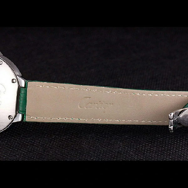 Cartier Ballon Bleu Silver Bezel with Pearl Dial Green Leather Band new59642