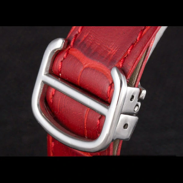 Cartier Ballon Bleu Silver Bezel with Red Dial and Red Leather Band new59646