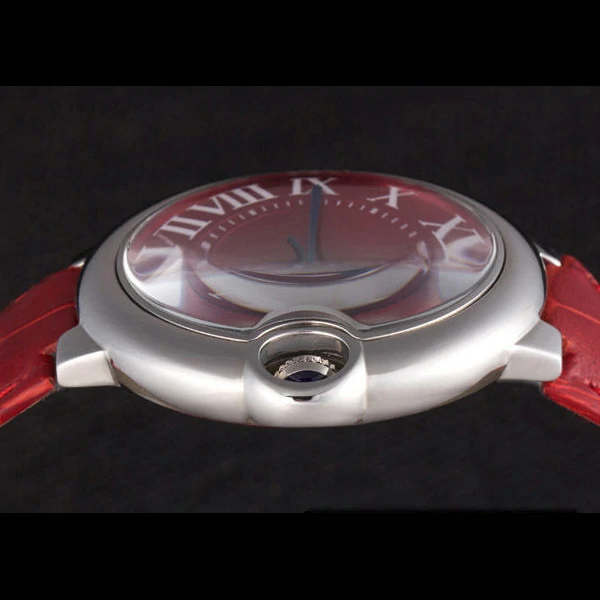 Cartier Ballon Bleu Silver Bezel with Red Dial and Red Leather Band new59646