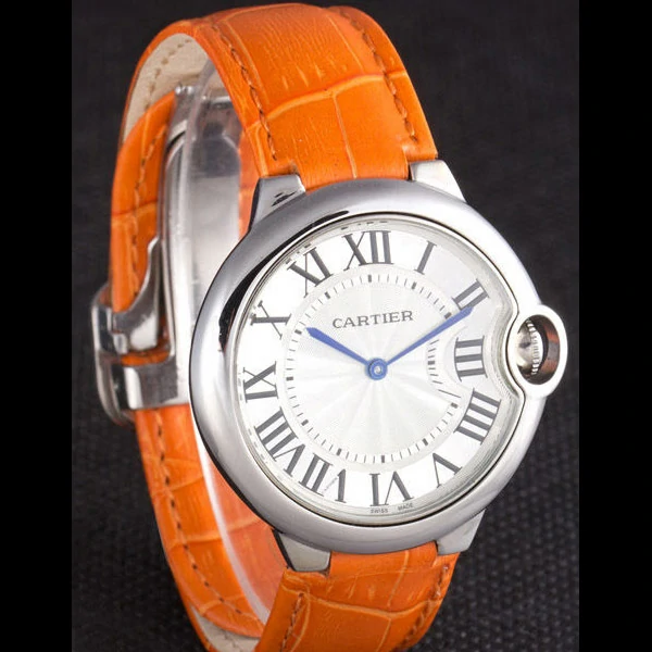 Cartier Ballon Bleu Silver Bezel with White Dial and Orange Leather Band new59640