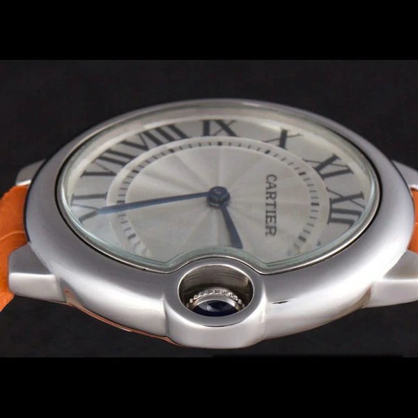 Cartier Ballon Bleu Silver Bezel with White Dial and Orange Leather Band new59640