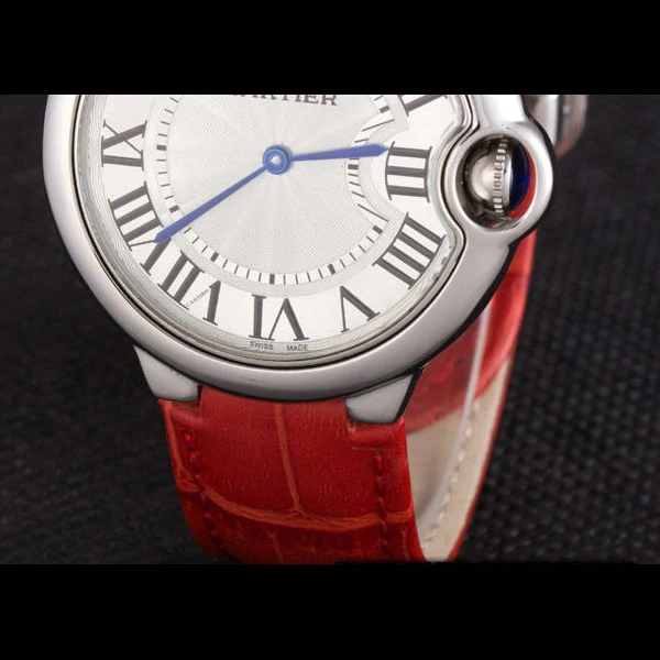 Cartier Ballon Bleu Silver Bezel with White Dial Red Leather Band new59641