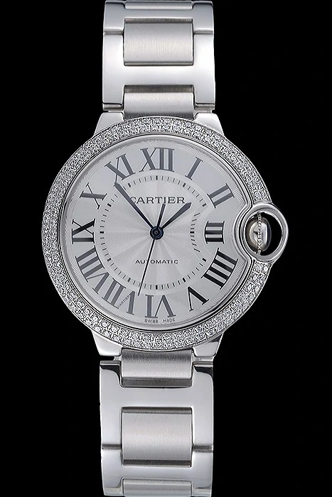 Cartier Ballon Bleu Silver Dial Diamond Case Stainless Steel Bracelet new118464