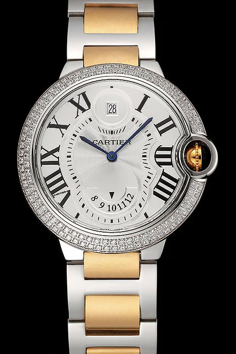 Cartier Ballon Bleu Two Timezone White Dial Diamond Case Gold And Silver Bracelet new124495
