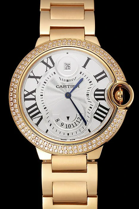 Cartier Ballon Bleu Two Timezone White Dial Diamond Case Gold Bracelet new124491