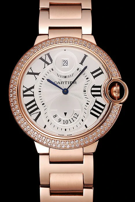 Cartier Ballon Bleu Two Timezone White Dial Diamond Case Rose Gold Bracelet new124489