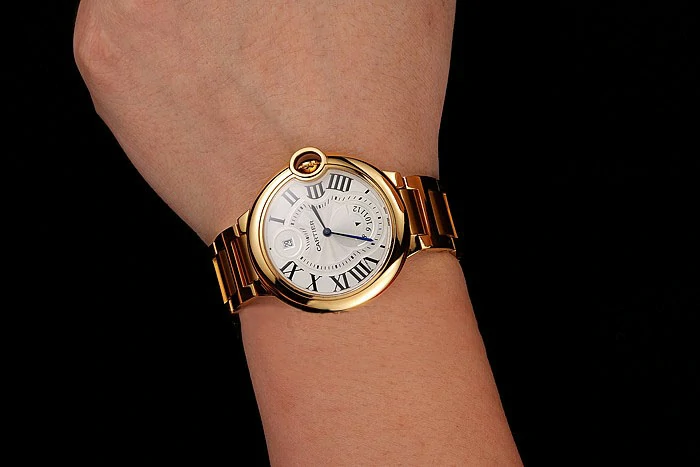 Cartier Ballon Bleu Two Timezone White Dial Gold Case Gold Bracelet new124492