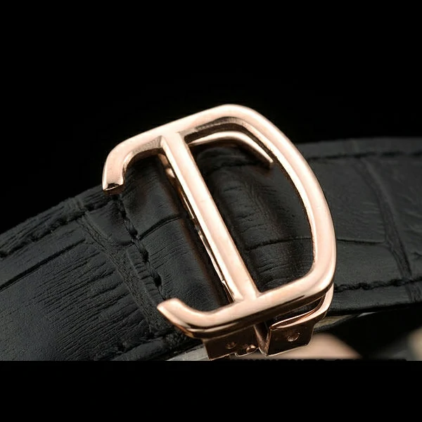 Cartier Calibre Black Dial Gold Case Black Leather Bracelet new58881
