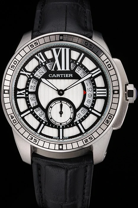 Cartier Calibre De Cartier Small Seconds Black And White Dial Stainless Steel Case Black Leather Strap new122910