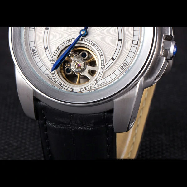 Cartier Calibre Flying Tourbillon White Dial Stainless Steel Case Black Leather Bracelet new58104