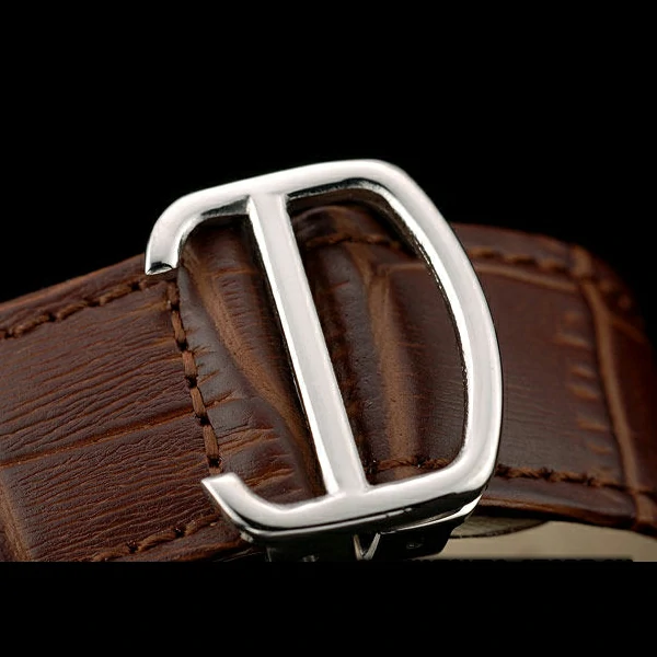 Cartier Calibre White Dial Diamonds Two Tone Case Brown Leather Bracelet new58882
