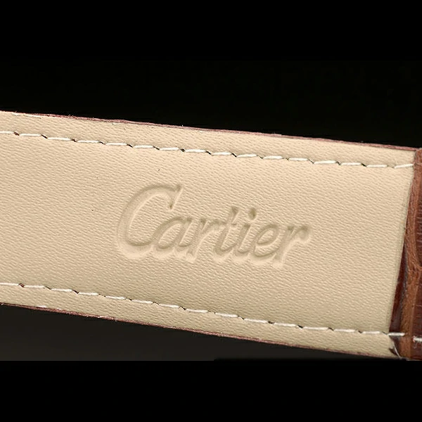 Cartier Calibre White Dial Diamonds Two Tone Case Brown Leather Bracelet new58882